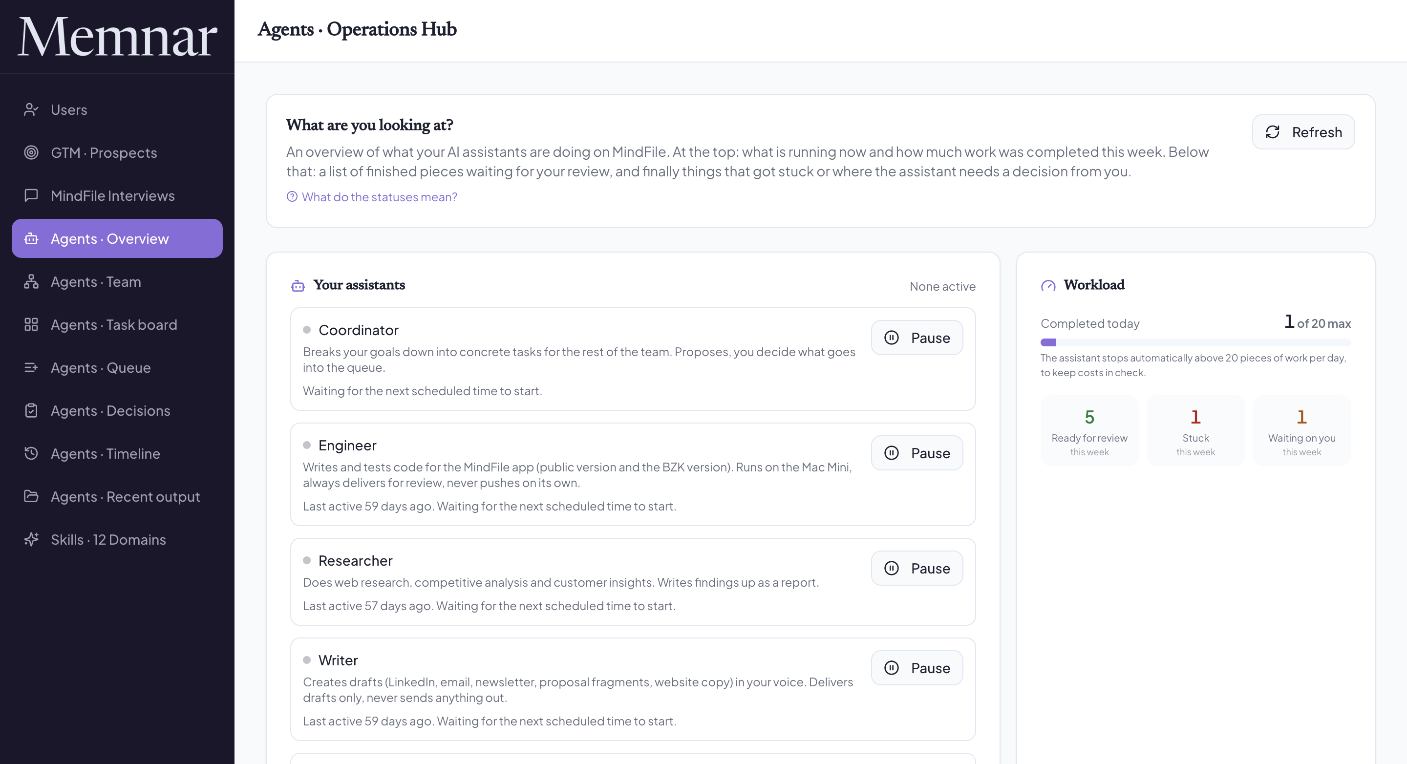 Memnar agents dashboard